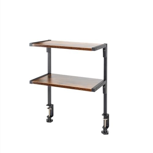 ZOMICE Clamp On Desk Organizer Shelf, 12 Inch Clamp-on Above or Under Desktop Storage Shelf,2 Tier Clip On Shelving Unit for Table Accessories (Brown)