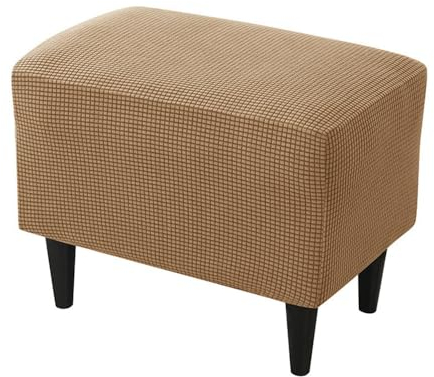 Highdi Ottomane Schonbezug Hockerbezug, Karierter Jacquard Stoff Einfar Big Hocker Hussen für Fußhocker, Stretch Bezug Waschbar Ottomane Abdeckung Überzug Hocker Protector (Khaki)