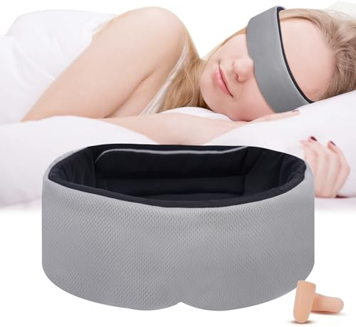 ACWOO Schlafmaske Augenmaske, Seitenschläfer Schlafbrille, Hautfreundlich Atmungsaktiv Augenmaske, Schlafmasken mit Verstellbarer Klettverschluss für Nachtschlaf, Reisen und Nickerchen (Schwarzgrau)