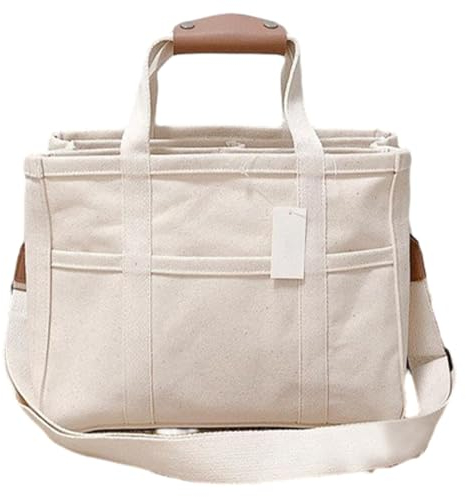 Vansza Wickeltasche, multifunktionale Tragetasche mit verstellbarem Schultergurt, Segeltuch, Wickeltasche, Babytasche für Schule, Geschäft, Weiss/opulenter Garten