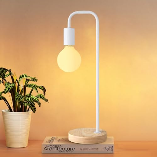 OKSANO Industrielle Tischlampe für Schlafzimmer, voll dimmbare moderne Nachttischlampen mit 2700K Warme Glühbirne für Kinder Lesen, Minimalistische Nachttischlampen für, Büro (weiß)