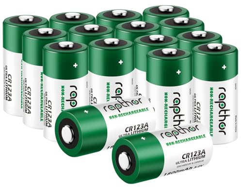 Rapthor 1800mAh CR123A 3V Lithium Batteries CR123 / 123A / CR17345 3 Volt Photo Battery for Flashlights Camera Smart Sensor (Pack of 16)