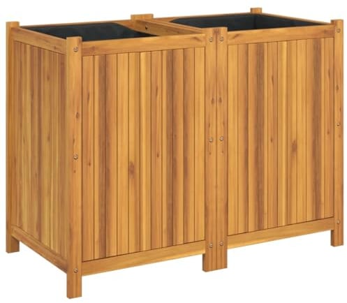 vidaXL Jardinière avec Doublure, Lit Surélevé, Bac à Fleurs, Pot de Plantes, Boîte à Fleurs Jardin Patio Terrasse, 100x50x75 cm Bois Massif d'Acacia