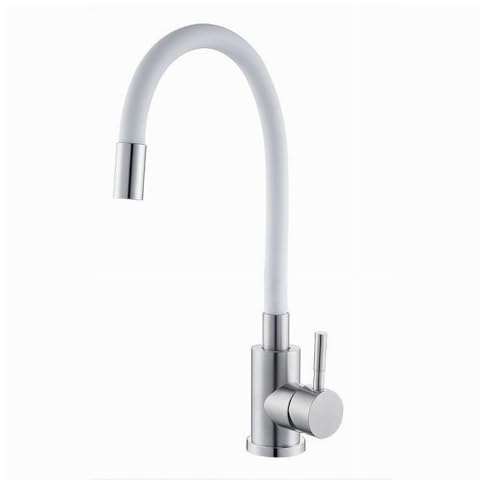 OISE ART STORE Trade Shop - Miscelatore Rubinetto Lavello Cucina Canna Flessibile Bianco Acciaio Satinato 52688
