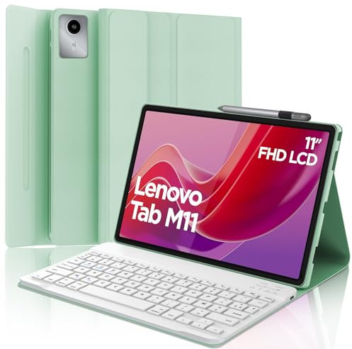 SENGBIRCH Coque Clavier Tab M11 11'' 2024 - AZERTY Français Clavier Détachable sans Fil Bluetooth pour M11 Tablet 11 Pouces, Vert Clair