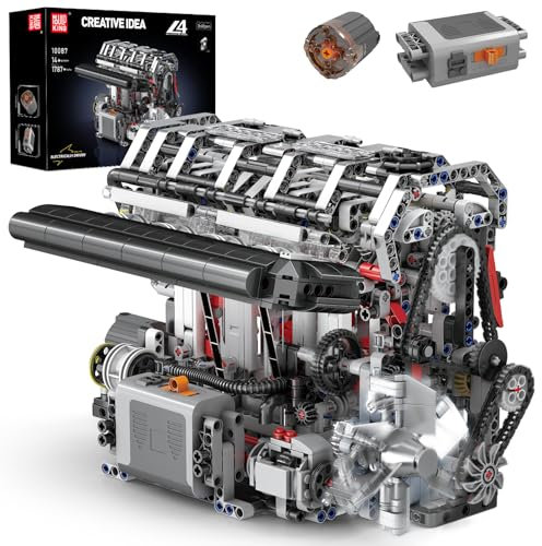 Mould King 10087 Technik L4 Motor Bausteine Spielzeug, 1787 Stück 4-Cylinder Engine Kit Klemmbausteine Bausatz Geschenk für Jungen Mädchen