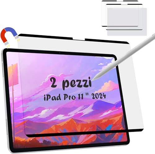 [2 Pezzi] Pellicole Protettive Magnetico in Carta per iPad Pro 11 2024 (A2836/A2837), Pellicola Carta per iPad Pro 11 M4 Effetto Carta, Anti-Riflesso Pellicola Carta per iPad 11 2024 Disegnare Crivere