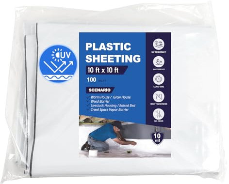 Crawl Space Vapor Barrier, 10Mil Film, 10' x 10', Drop Cloth Vapor Barrier Covering for Crawl Space Encapsulation, Thick Plastic Sheeting, Black and White Panda Film, Heavy Duty Polyethylene Film