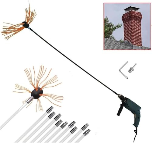 chimney sweep kit Electric Chimney Sweeper Set, Chimney Brush Drill Motorized Rotary Cleaning Sweeper Tool Kits With 6/8/10/12 Flexible Rods,Orange,10 m