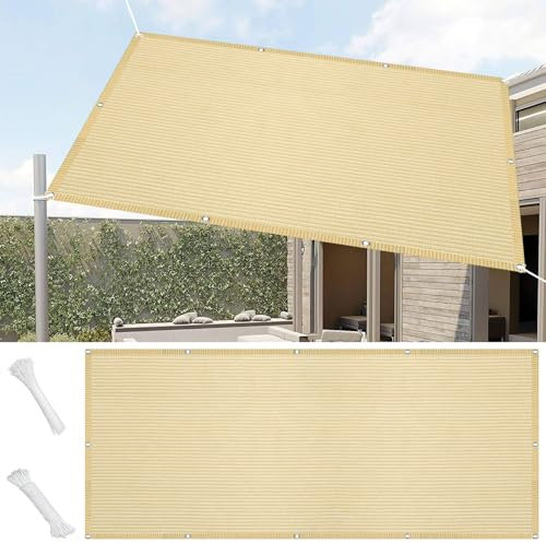 Vela Ombreggiante Rettangolare 2 x 3 m Rettangolare Traspirante Telo Ombreggiante Parasole 98% Anti-Uv con Occhielli Fascette Antistrappo per Auto Cane Serra Pergola, Color Crema