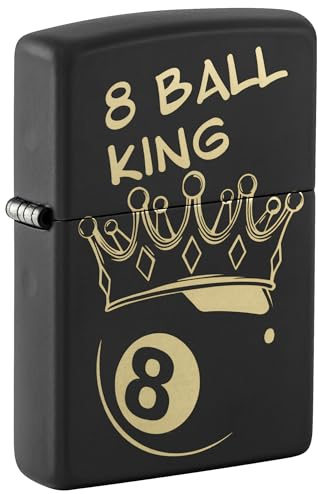 Zippo Sturmfeuerzeug - 8-Ball Billard Krone - Schwarz Matt - Laser Engrave - Nachfüllbar - Wiederverwendbar - Windfestes Design - Geschenkbox - Made in USA