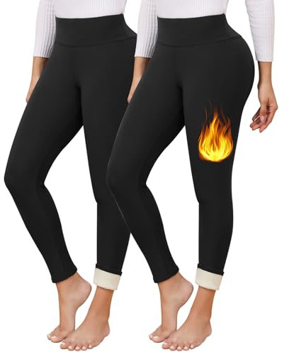 TMEOG Thermo Leggings Damen Gefüttert Thermoleggins Fleece Leggins Winter Thermohose High Waist Leggings Warme Laufhose Sporthose Yogahose mit Teddyfutter Thermounterwäsche Damen(2er Pack-Schwarz,M)