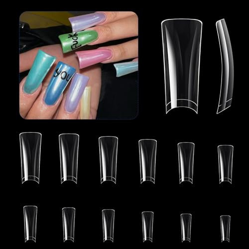 504 Pcs Press On Nails Tips Duck Nails Tips Clear Nails Tips Half Covers False Nails Curved Nails Tips Manicures Supply
