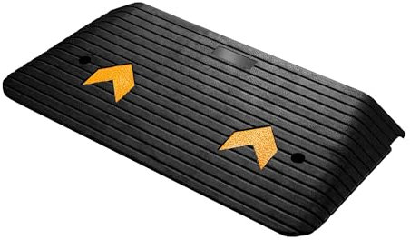 Wiltec Schwellenrampe bis 50 t, Rampe aus robustem Gummi 902 x 457 x 76 mm, gelbe Reflexionsbänder und Schraubrillen, Auffahrrampe für Pkw, Motorrad, Rollstuhl oder LKW