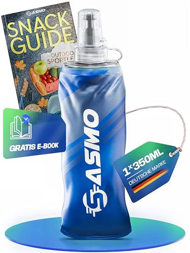 SASMO® Soft Flask 1x350ml BPA-Frei & Ultraleicht | SoftFlask - Schutzkappe & High Flow Ventil | Faltbare Trinkflasche für Laufen, Wandern, Radfahren & Outdoor | Soft Trinkflasche faltbar