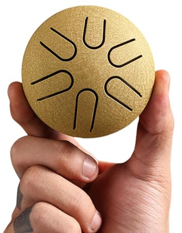 Stahlzungentrommel Regenspiel, 7,6 cm, 6 Töne, Mini-Outdoor-Regenspiel, Musikspiel, Handpan-Meditationstrommel für Garten, Mini-Handpan-Trommel (Glod)