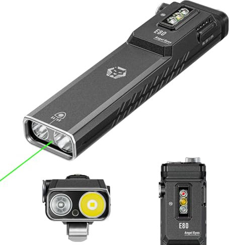 RovyVon E80s EDC Torch Rechargeable, Powerful 1800 Lumens, 3 Light Sources and 3000mAh Battery, Tactical Flashlight for Work, Outdoor, IP68