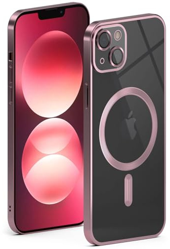 ONEFLOW für iPhone 14 Hülle für MagSafe mit Kameraschutz, Schutzhülle induktives Laden Durchsichtig, Handyhülle iPhone 14 Case Magnetisch, Rosa