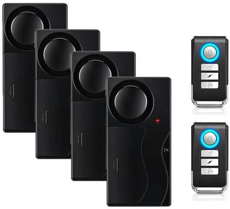Mengshen Alarme sans fil anti-vol - Détecteur de mouvement - Avec 2 télécommandes - Alarme anti-effraction - Pour vélo, scooter, voiture - 110 dB - 4 capteurs avec 2 télécommandes