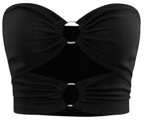 SOLY HUX Damen Crop Tube Top Trägerlos Sommertop Y2K Schulterfrei Oberteil Bauchfrei Bandeau Tops Sommer Partytop Schwarz S