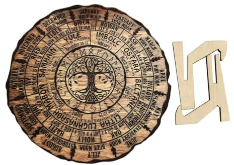 Garneck Pagan Wheel of The Year 2025 Wall Hanging - Tree of Life Wooden Calendar for Witchcraft Decor - Pagan Women Nature Decoration