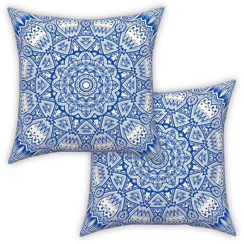 ggaimwf Marokkanische Kissenbezüge Blaue 40x40cm Boho Kissen Ethno Mandala Indischer Stil Abstrakt Arabeske Meditation Hippie Modern Kissenhülle werfen für Sofa Wohnzimmer Bett Kissenbezug 2er-Set