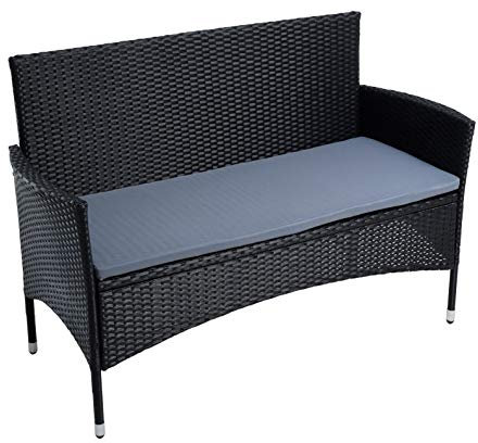 ESTEXO Polyrattan Gartenbank Bank Rattan Gartenmöbel 2-Sitzer Sitzbank mit Sitzkissen Rattanmöbel (Schwarz)