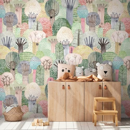 Profhome Kindertapete 398611-GU Vliestapete grün gelb rosa blau Fototapete 0,53 m x 8,80 m / 4,45 m2