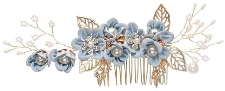 JEYORZY 1 Pièces Pince À Cheveux De Mariage De Mariée En Cristal, Accessoires de mariée, Peigne de Cheveux de Mariée, Épingle à Fleur De Perle, Mariée Décorative Bandeau Fête de Mariage(Bleu)
