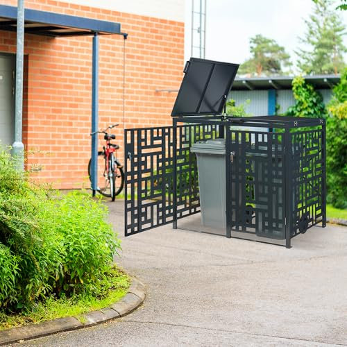 casa.pro Mülltonnenbox 2er Bernalda Mülltonnenverkleidung für 2 Tonnen 240l abschließbar 116 x 132 x 80 cm Müllbox wetterfest Mülltonnenhaus Stahl Anthrazit
