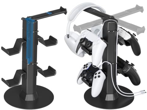 Kosker Supporto per Cuffie e Controller Scrivania a 2 Livelli, Supporto per Controller con Gancio per Cuffie Rotante a 360°, Universale Porta Cuffie e Joystick Accessori Gaming con Organizer per Cavi