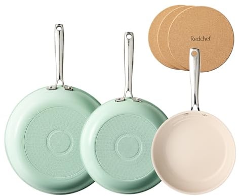 Redchef pfannenset keramik induktion，bratpfanne 20/24/28 cm，minzgrün | Keramik Pfannen, frei von PTFE, PFAS und PFOA，geeignet für alle Herdarten，ergonomisches Design mit komfortablem Griff und ein