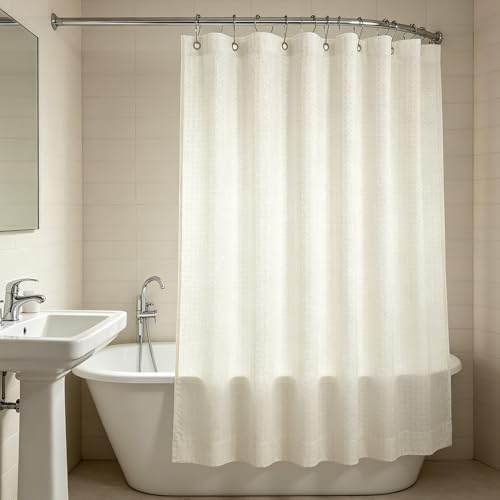 hocadon Rideau Douche Beige Rideau de Douche Rideau de Douche 180x200 | Tissus Imperméable avec Crochets pour Salle de Bain Baignoire Cabine de Douche