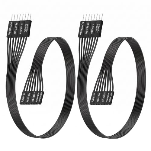 Xevtrak Câble Extension pour Carte Graphique et Câblage Boîtier PC, Câble Plat 24AWG pour Extension Carte Mère Interface JFP1, Cuivre Étamé Rallonge Câble Power SW Reset SW, Noir 30cm Lot de 2