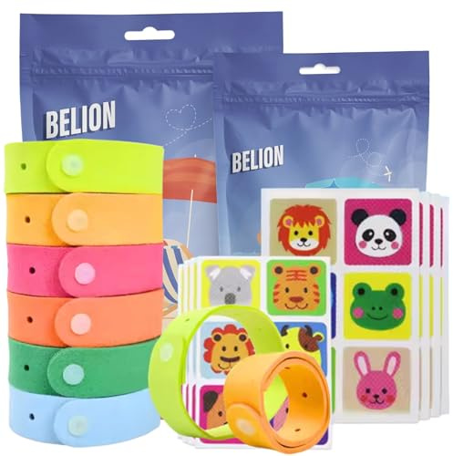BELION Mückenschutz Armband | Mückenarmband Kinder & Erwachsene | 10er Set mit 90 Mückenpflaster | Anti-Mücken-Armband für Outdoor, Camping, Reisen & Urlaub
