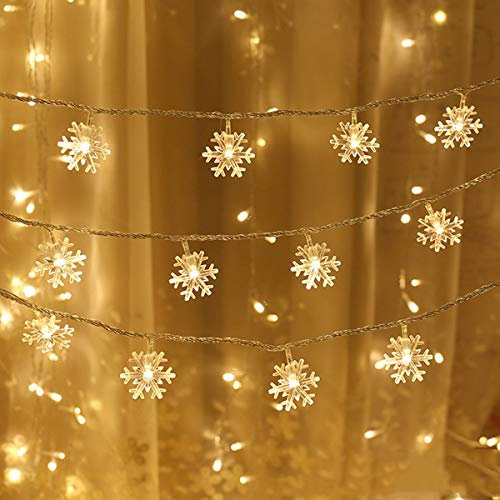 LED String Lights Christmas Snowflake Lights Battery Operated Waterproof 20ft, 40 LED Lights for Bedroom, Corridor, Patio, Garden, Yard, Photo Frame (Warm White)