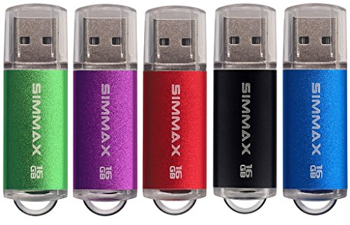 Clé USB 16 Go Lot de 5 Mémoire Stick USB 2.0 Flash Drive Pivotant Stockage Disque Pendrive par SIMMAX (16Go Vert Violet Rouge Noir Bleu)
