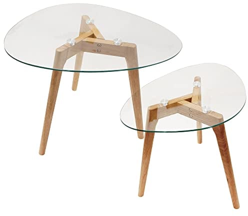 THE HOME DECO FACTORY CMHD3212 Set 2 MESAS Nido Cristal, Madera, 60 x 45 x 43 cm