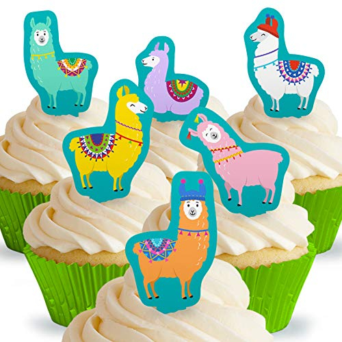 Cakeshop12 x Vorgeschnittene und Essbare Aufrecht Stehende Lamas Kuchen Topper (Tortenaufleger, Bedruckte Oblaten, Oblatenaufleger)