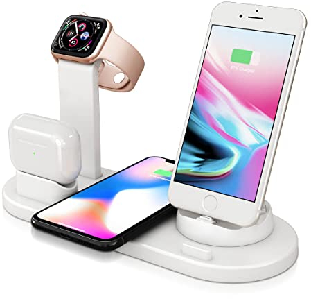 3-in-1 kabellose Ladestation, 360 Grad drehbare Ladestation für Apple/Micro/Typ C Handys, Qi Schnellladestation für iWatch Serie, Airpods, iPhone, Samsung Galaxy