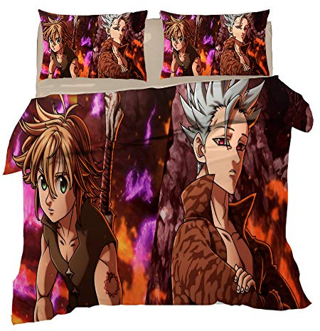NICHIYO The Seven Deadly Sins Bettwäsche Set - Bettbezug und Kissenbezug,Mikrofaser,3D Digital Print dreiteiliger Bettwäsche(Bettbezug + Kissenbezüge) (8,Single 135x200cm)