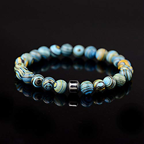 ADGJL Armband Perlen, 7 Chakra Naturstein Perle Blau Armband Turmalin Elastischen Armreif Mode Nordischen Charme Schmuck Für Frauen Männer Geburtstagsgeschenk 2Pc