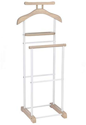 IDIMEX Valet de Chambre Medina chevalet de Nuit Double Portant pour vêtements, en MDF décor chêne Sonoma et métal laqué Blanc