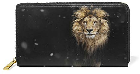 Art Roi Lion Noir Portefeuille pour Femme en Cuir Pochette Zipper Porte Monnaie Titulaire de la Carte de Crédit pour Téléphone Fille Garçon