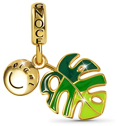 GNOCE Liebm Köstliche Monstera Anhänger Charms Sterling Silber 18K Vergoldet Grüne Monsterablätter Perlen Charms Fit Armband/Halskette Für Frauen Mädchen Tochte