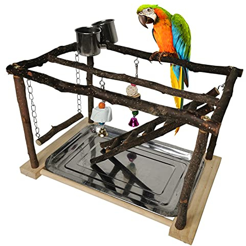 Tfwadmx Parrots Playstand Bird Play Gym Cockatiel Playground Wood Perch Stand Climb Swing Ladders Chewing Toys with Feeding Cups Exercise Activity Center for Conure Cockatiel Lovebirds