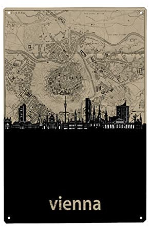 artboxONE Metall-Poster 20x30 cm Städte Vienna Skyline map von Künstler Bekim Mehovic