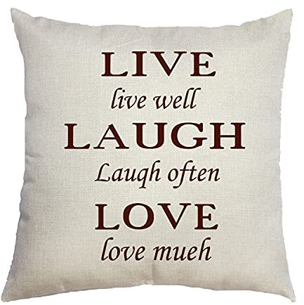 MDEIMAT Linen Live Laugh Love Home Decor Cushion Pillow Cover Pillowcase 18 x 18 Inch