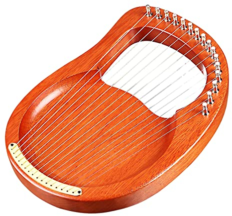 Dounan 16-saitige Holzleier Harfe Metallsaiten Mahagoni Massivholz Saiteninstrument mit Tragetasche Stimmschlüssel Reinigungstuch Saiten WH16