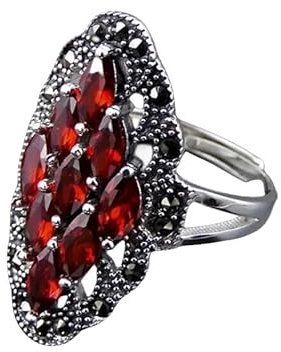 WLLDDDIU Ringe Frauen,Ring Aus 925Er Sterlingsilber, Einzigartig, Wunderschöner Granat, Retro-Gothic, Übertrieben, Dunkel, Offen, Verstellbare Ringe, Schmuckgeschenke Für Jungen, Mädchen, Männe